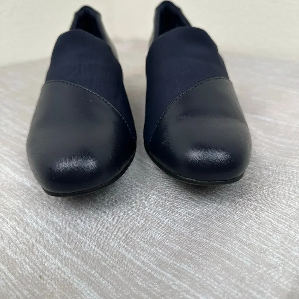 Clarks Women Navy Leather Juliet Gem Comfort Loafers Slip On Shoes 8M